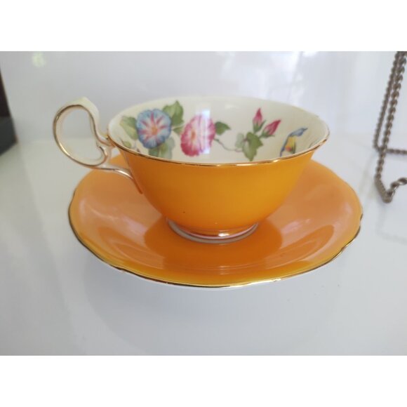 Vintage Aynsley Bone China Widemouth Teacup and Saucer Morning glory 1950's - Picture 1 of 11